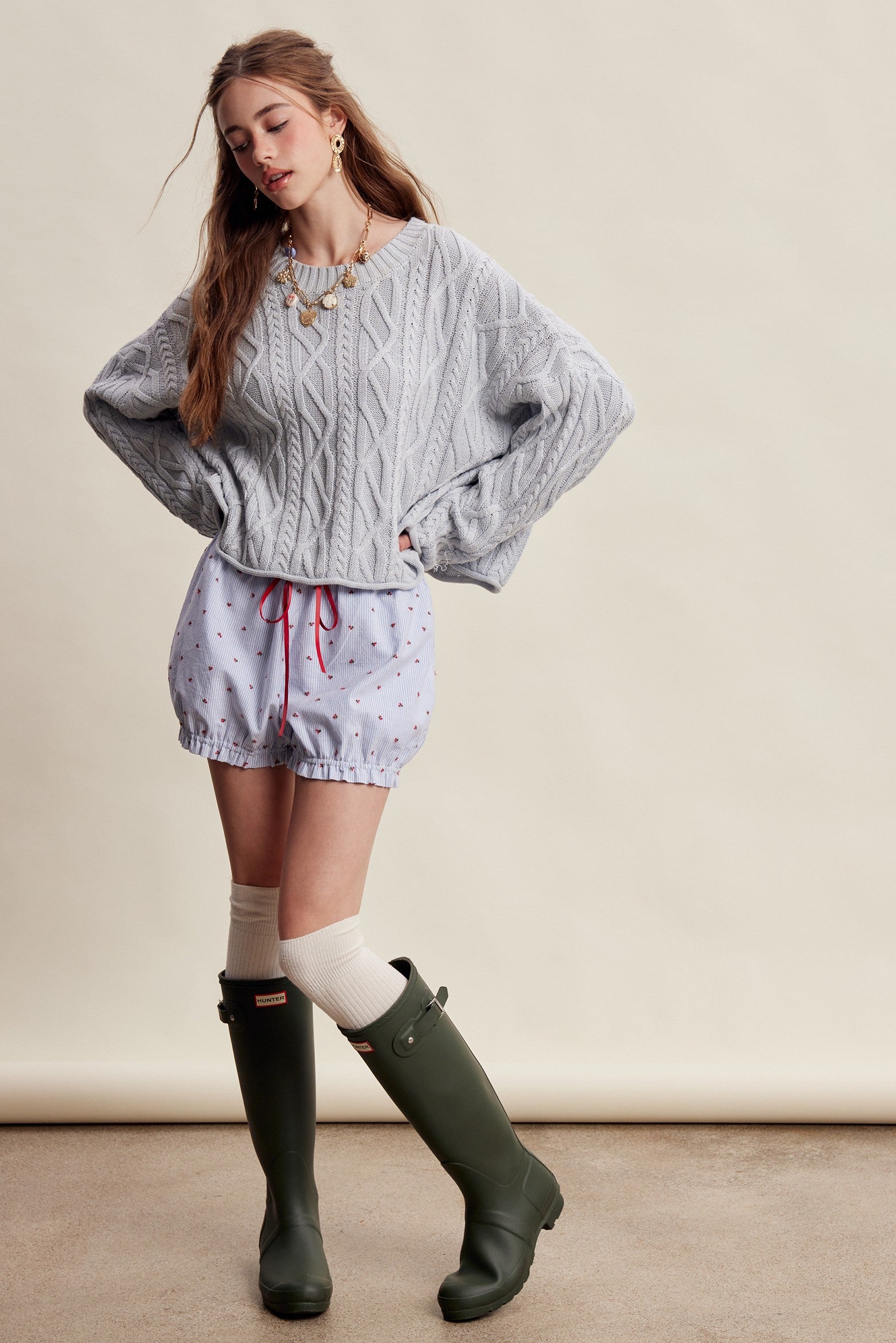 Wrenley Oversized Cable Knit Sweater - Sky