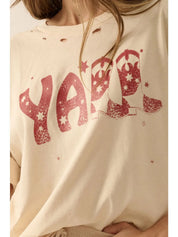 Y’all Graphic Distressed Tee - Westly
