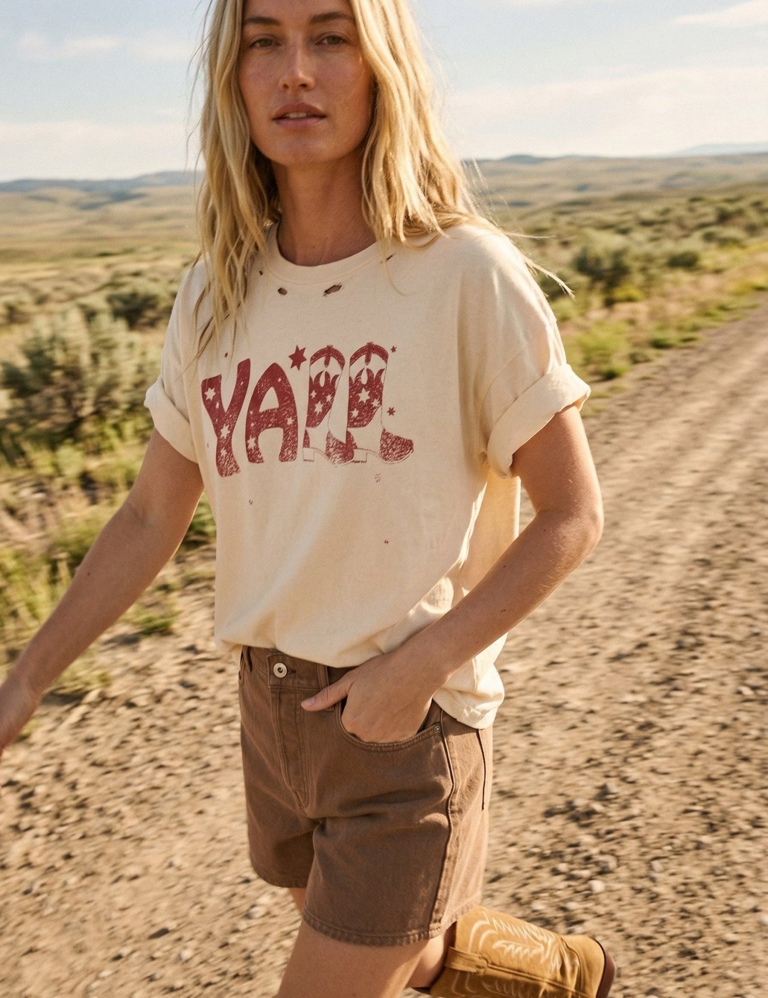 Y’all Graphic Distressed Tee - Westly
