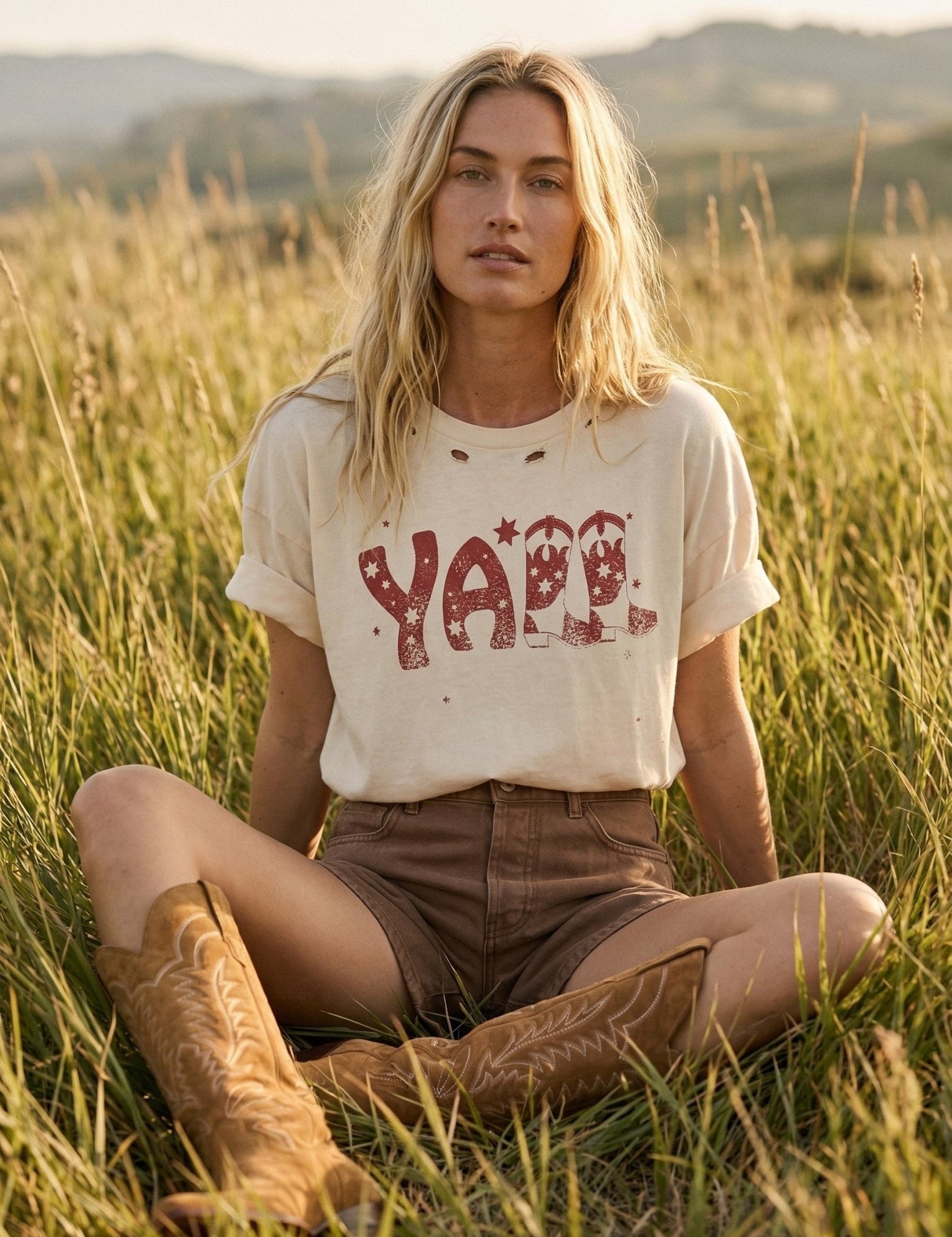 Y’all Graphic Distressed Tee - Westly