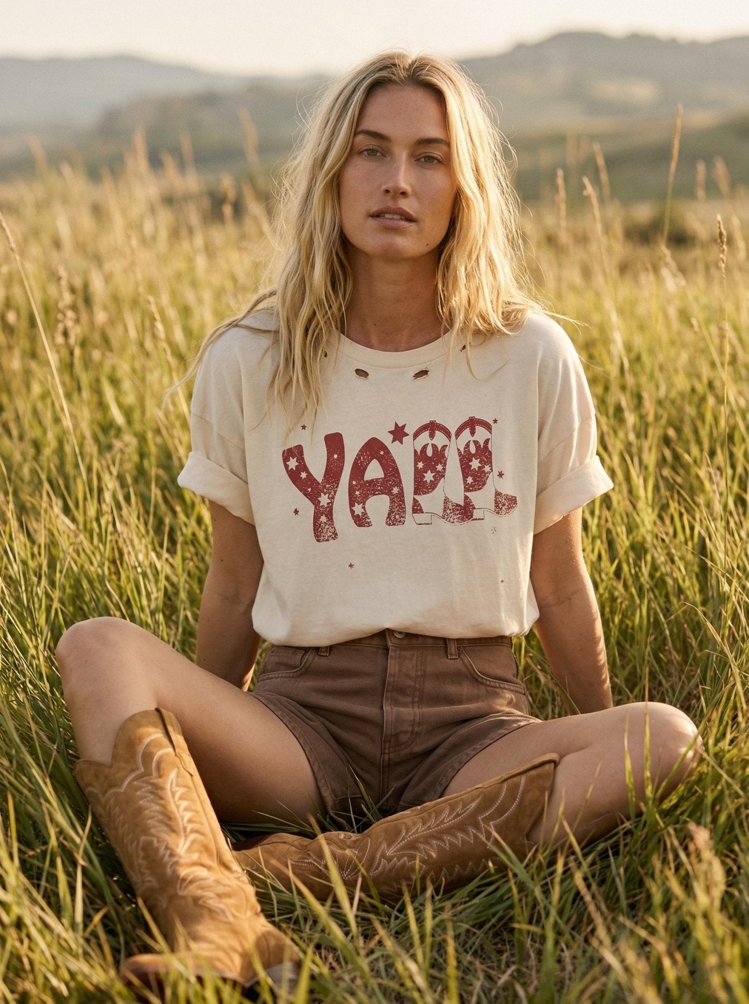 Y’all Graphic Distressed Tee - Westly