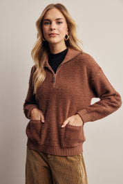 Yearbook Textured Quarter-Zip Sweater in Brown, photo 3