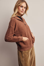 Yearbook Textured Quarter-Zip Sweater in Brown, photo 5