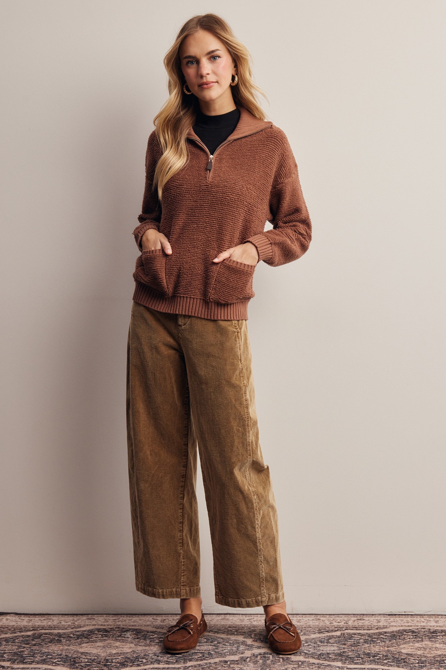 Yearbook Textured Quarter-Zip Sweater in Brown, photo 8