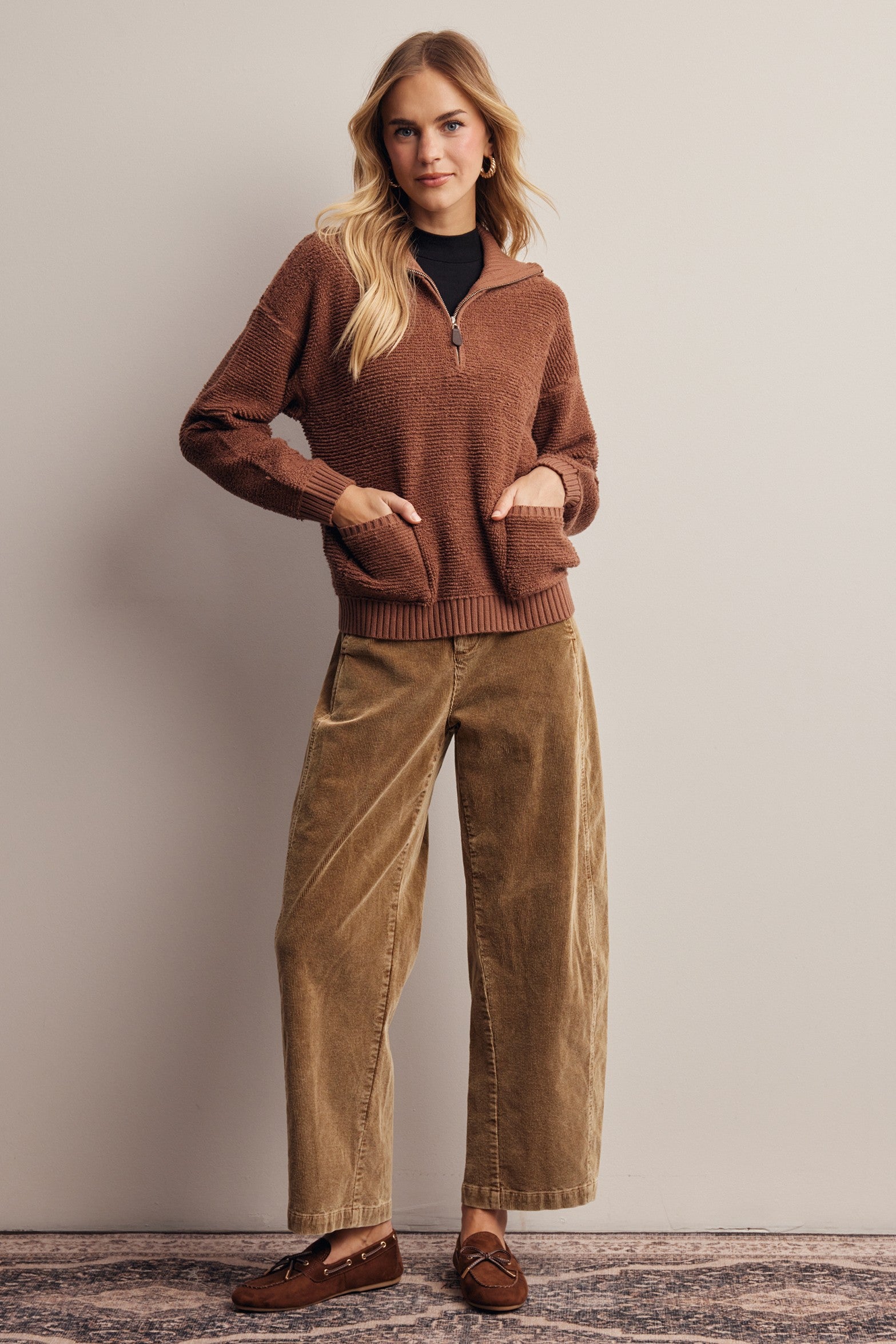 Yearbook Textured Quarter-Zip Sweater in Brown, photo 9