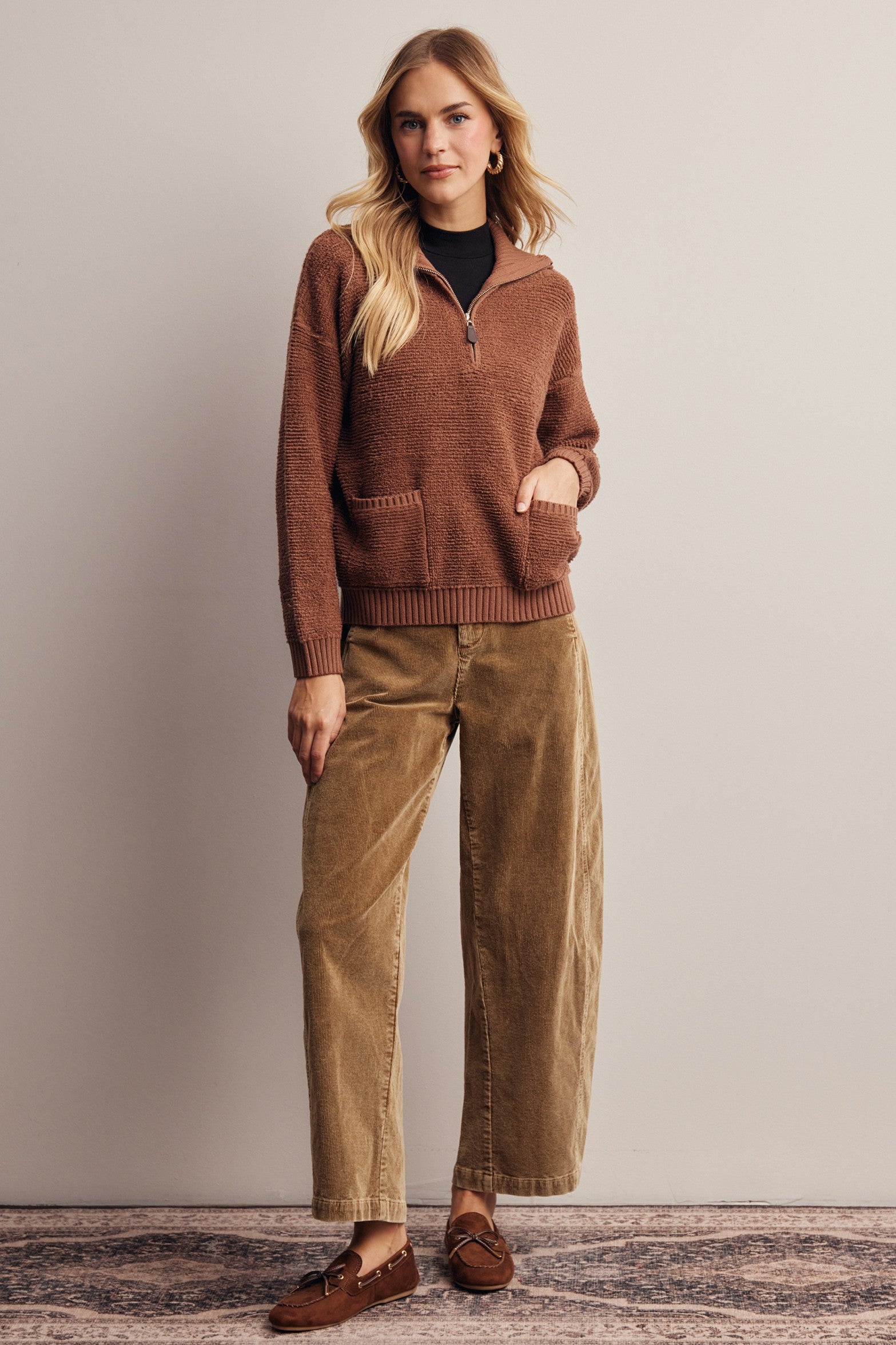 Yearbook Textured Quarter-Zip Sweater in Brown, photo 10