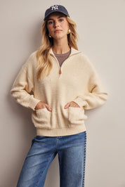 Yearbook Textured Quarter-Zip Sweater in Ivory, photo 3