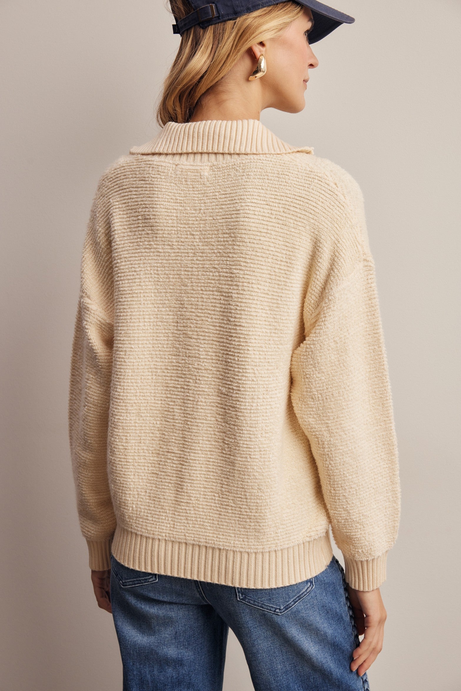 Yearbook Textured Quarter-Zip Sweater in Ivory, photo 6