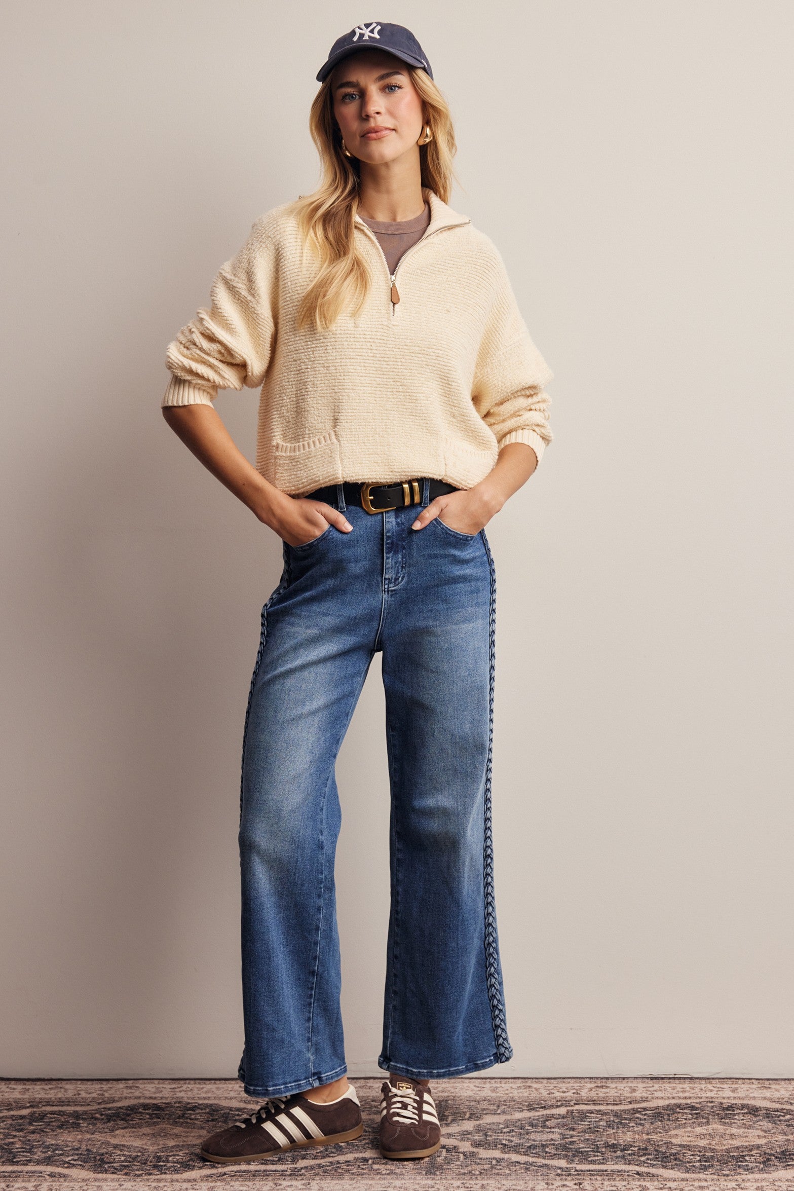 Yearbook Textured Quarter-Zip Sweater in Ivory, photo 7