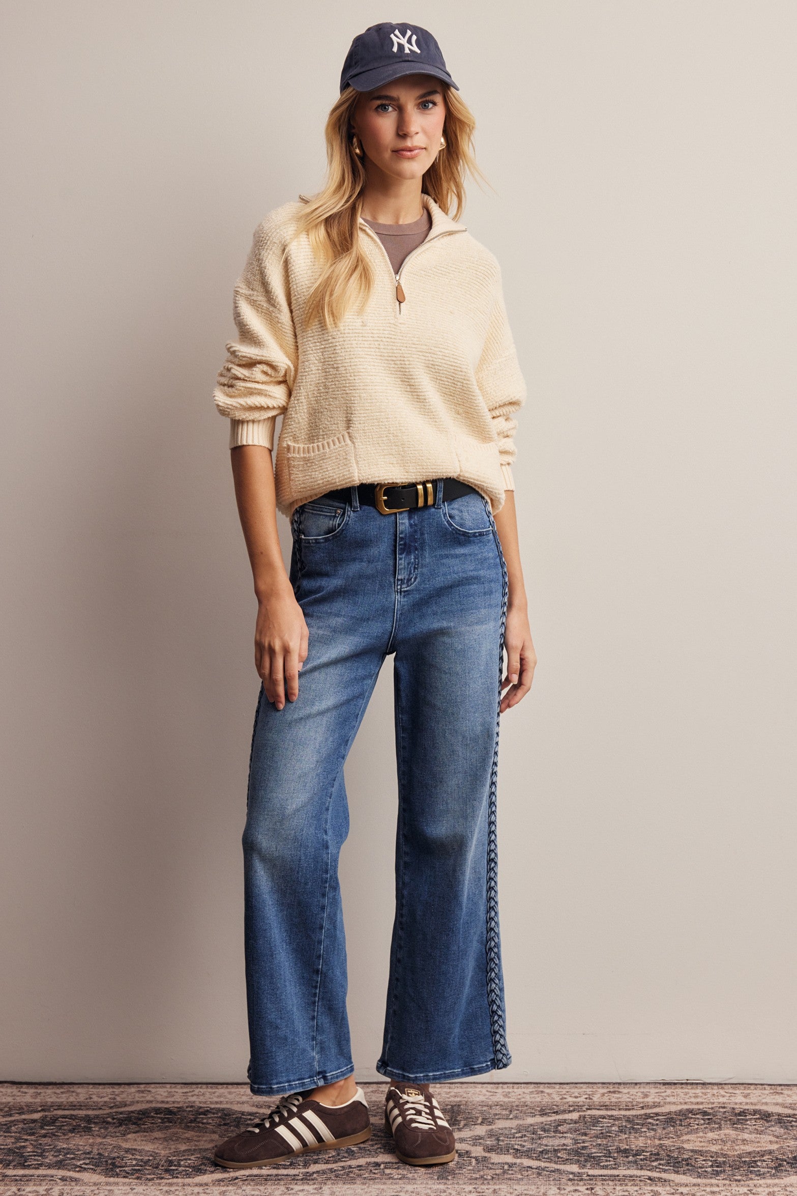Yearbook Textured Quarter-Zip Sweater in Ivory, photo 8