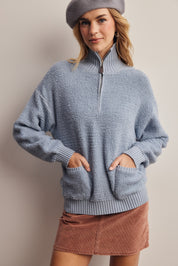 Yearbook Textured Quarter-Zip Sweater in Sky, photo 1