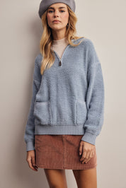 Yearbook Textured Quarter-Zip Sweater in Sky, photo 3