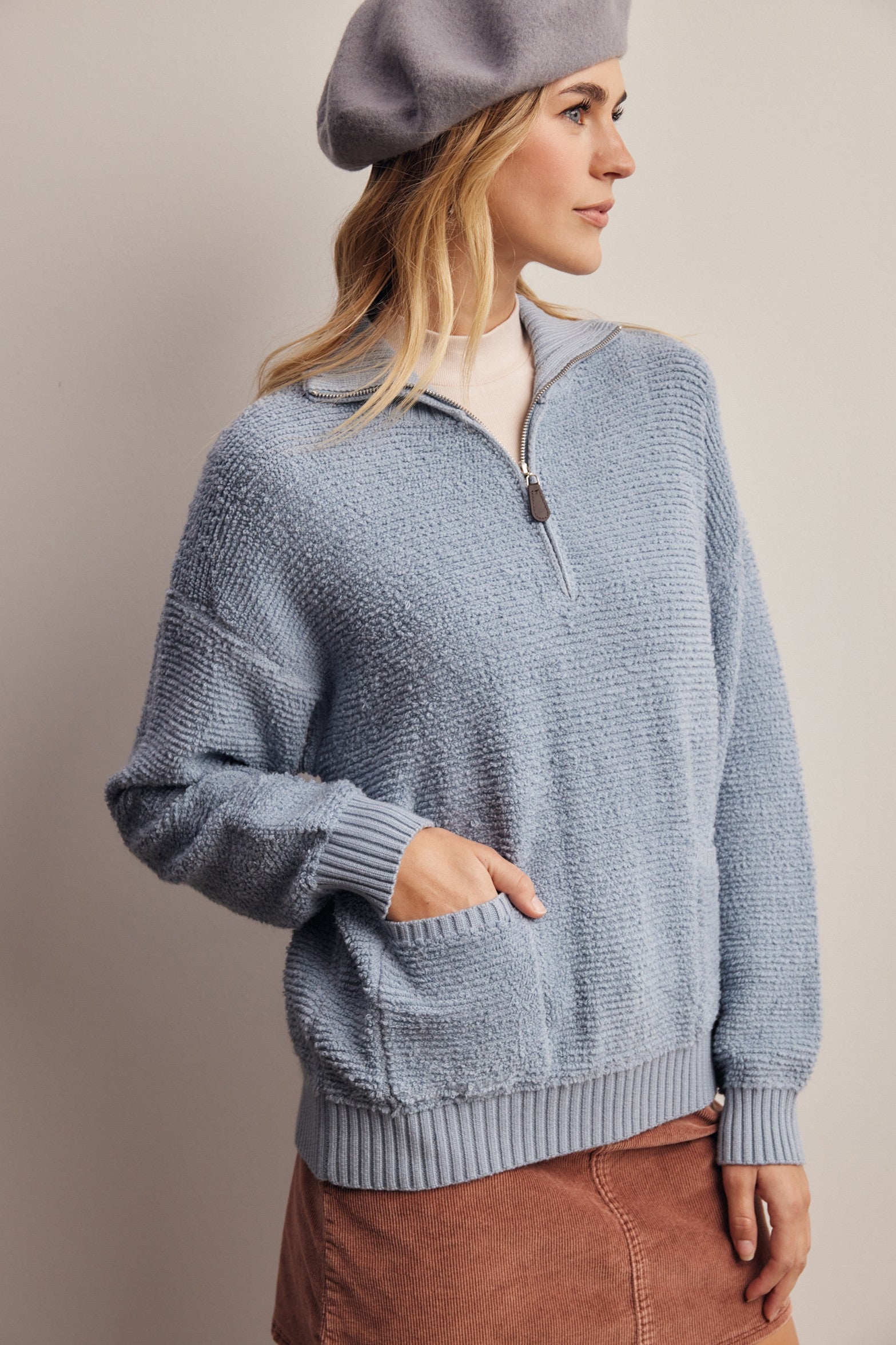 Yearbook Textured Quarter-Zip Sweater in Sky, photo 5