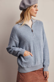 Yearbook Textured Quarter-Zip Sweater in Sky, photo 5