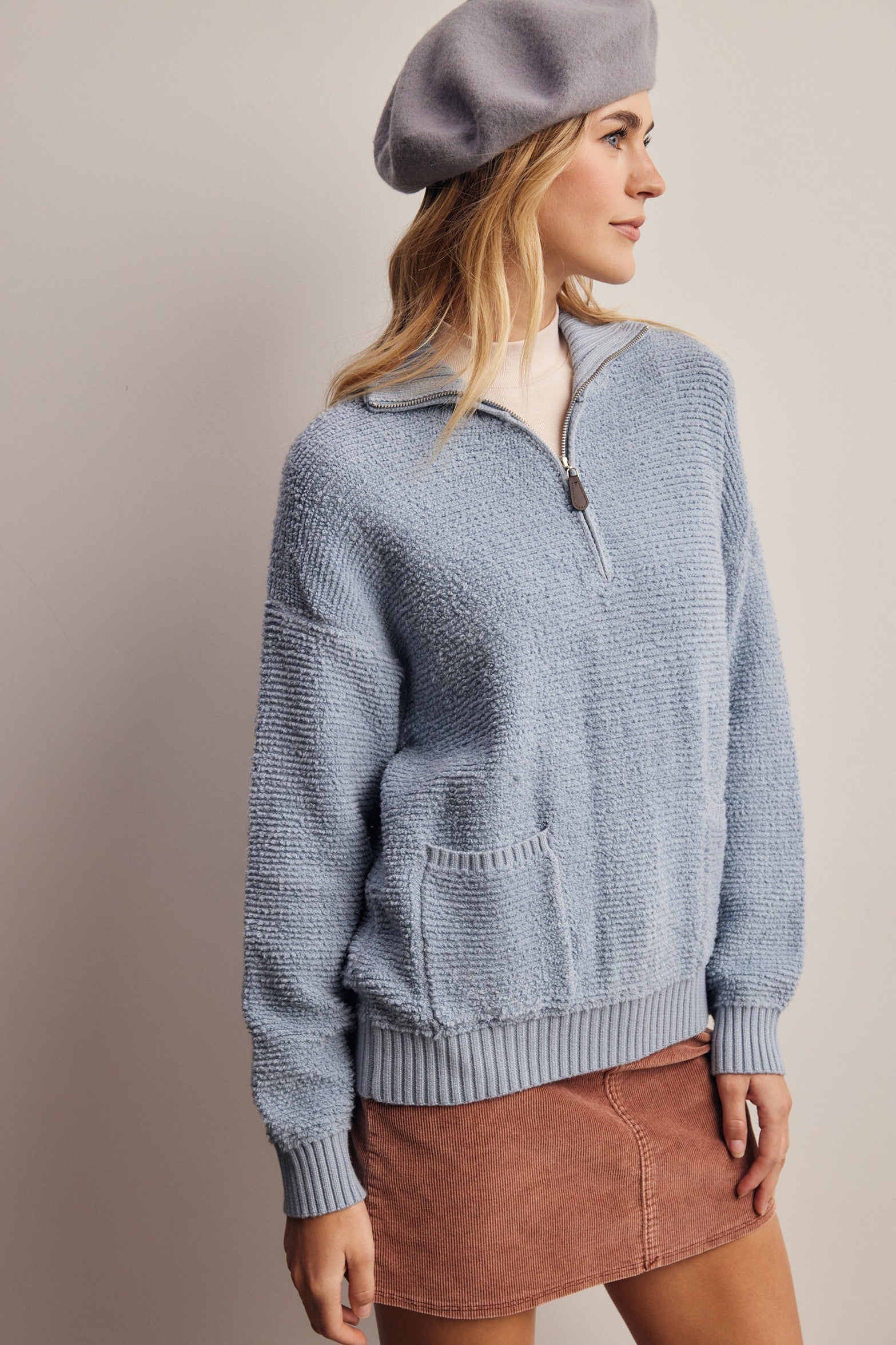 Yearbook Textured Quarter-Zip Sweater in Sky, photo 6