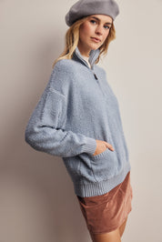 Yearbook Textured Quarter-Zip Sweater in Sky, photo 7