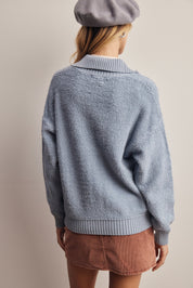 Yearbook Textured Quarter-Zip Sweater in Sky, photo 8