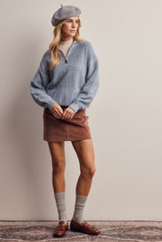 Yearbook Textured Quarter-Zip Sweater in Sky, photo 10