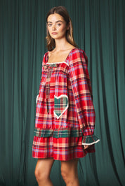 Yuletide Plaid Heart Pocket Mini Dress - Westly