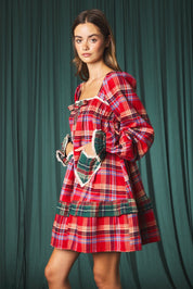 Yuletide Plaid Heart Pocket Mini Dress - Westly