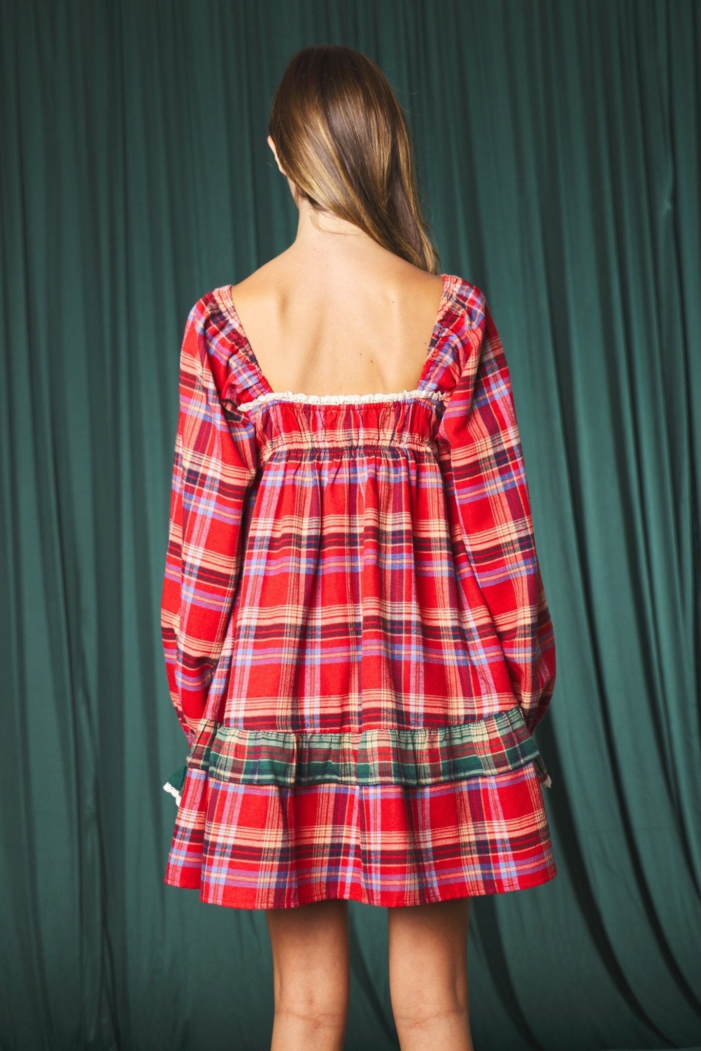 Yuletide Plaid Heart Pocket Mini Dress - Westly