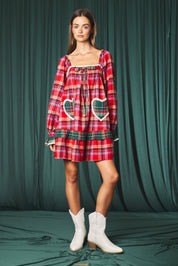 Yuletide Plaid Heart Pocket Mini Dress - Westly