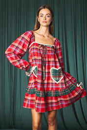 Yuletide Plaid Heart Pocket Mini Dress - Westly