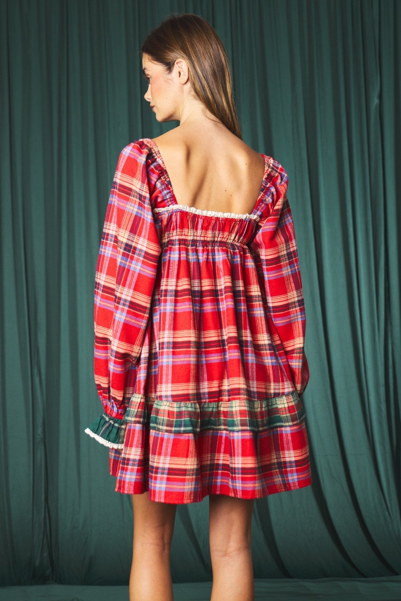 Yuletide Plaid Heart Pocket Mini Dress - Westly