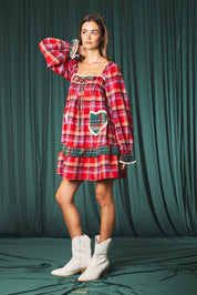 Yuletide Plaid Heart Pocket Mini Dress - Westly
