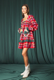Yuletide Plaid Heart Pocket Mini Dress - Westly