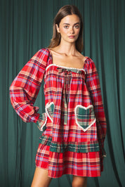 Yuletide Plaid Heart Pocket Mini Dress - Westly