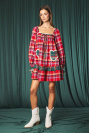 Yuletide Plaid Heart Pocket Mini Dress - Westly