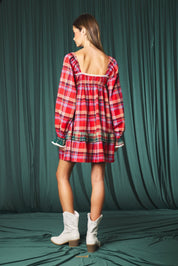 Yuletide Plaid Heart Pocket Mini Dress - Westly