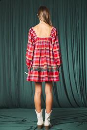 Yuletide Plaid Heart Pocket Mini Dress - Westly