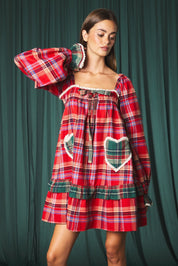 Yuletide Plaid Heart Pocket Mini Dress - Westly