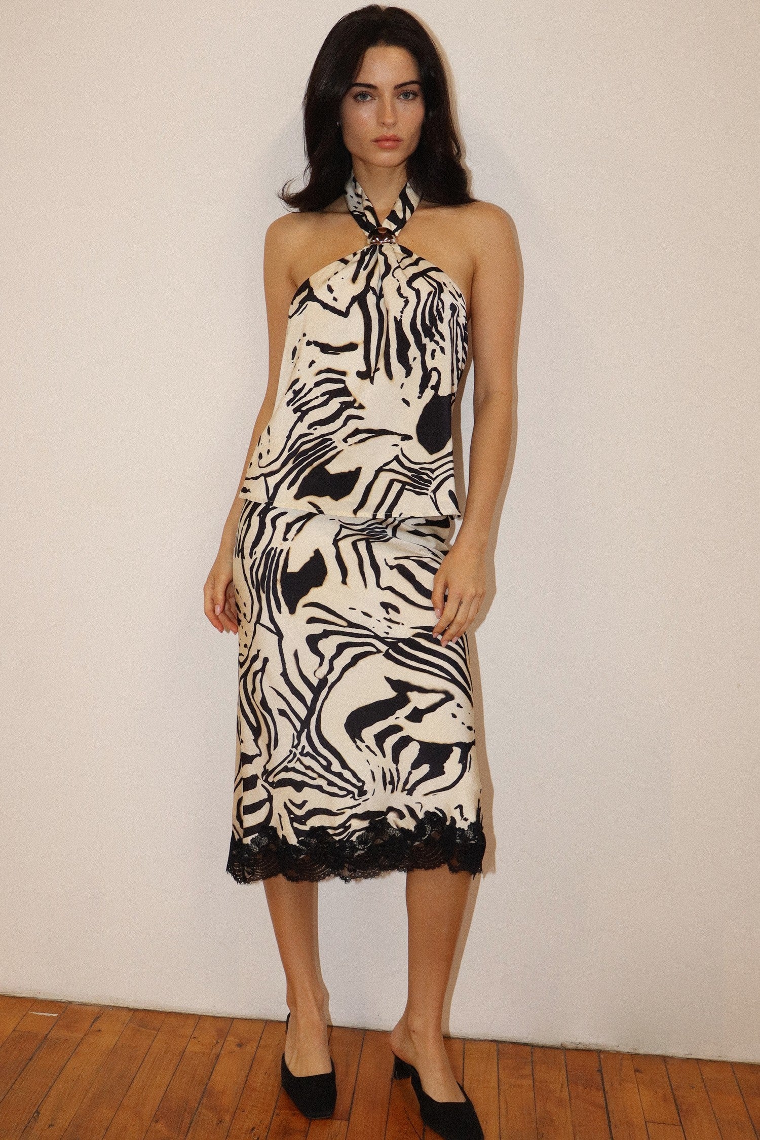 Zebra Crossing Animal Print Ring Halter Top in Black, photo 5