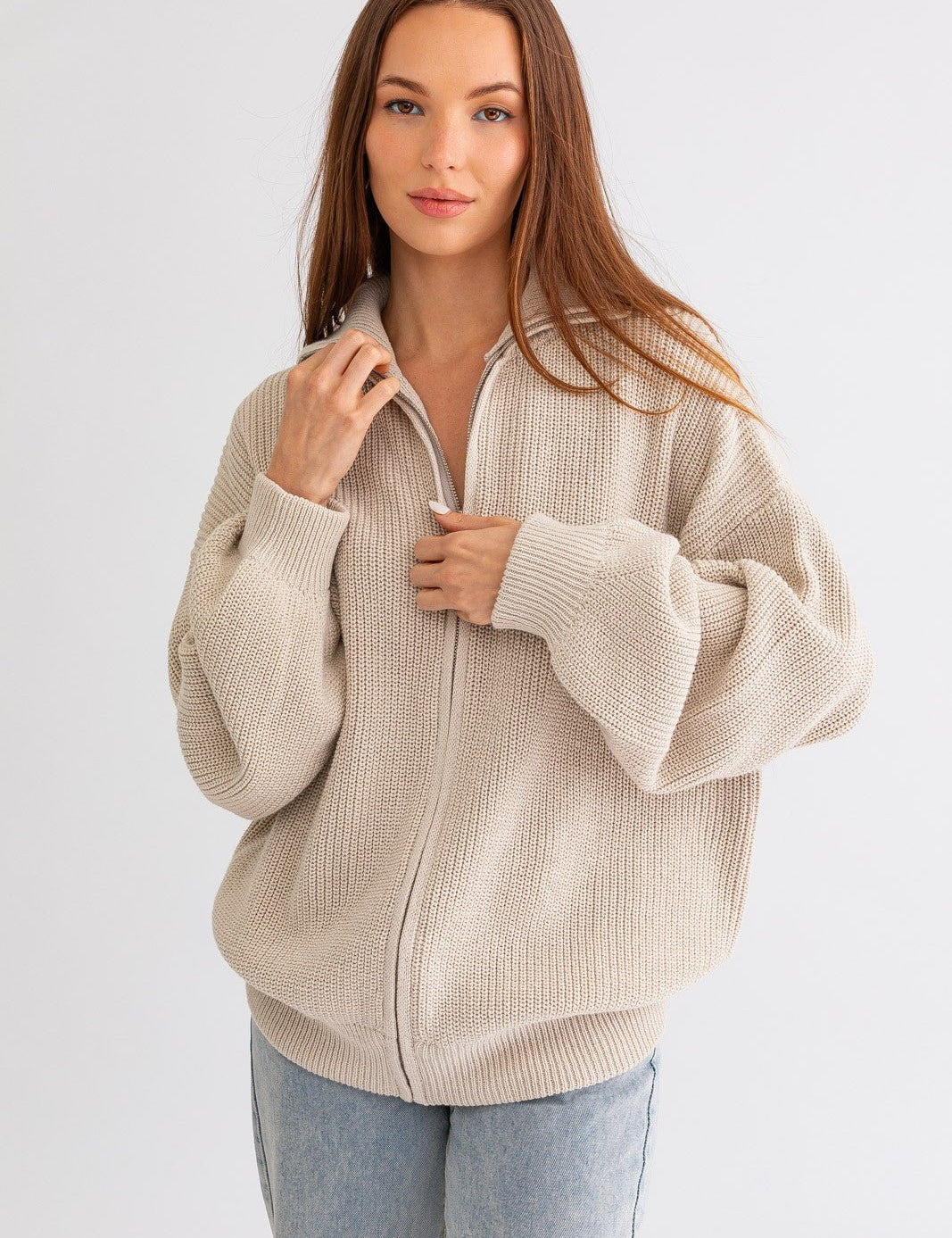 Zip Code Oversized Ribbed Zip Cardigan - Westly