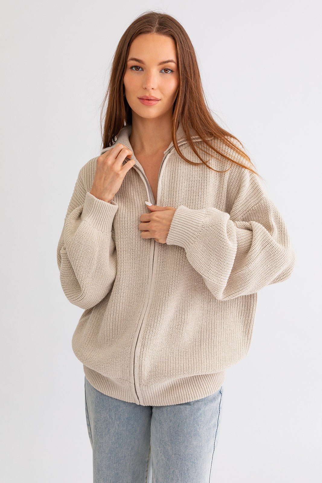 Zip Code Oversized Ribbed Zip Cardigan - Westly