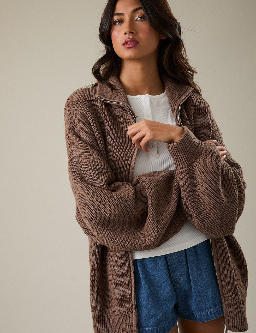 Zip Code Oversized Ribbed Zip Cardigan - Westly