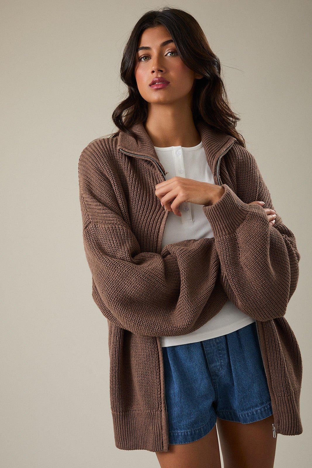 Zip Code Oversized Ribbed Zip Cardigan - Westly
