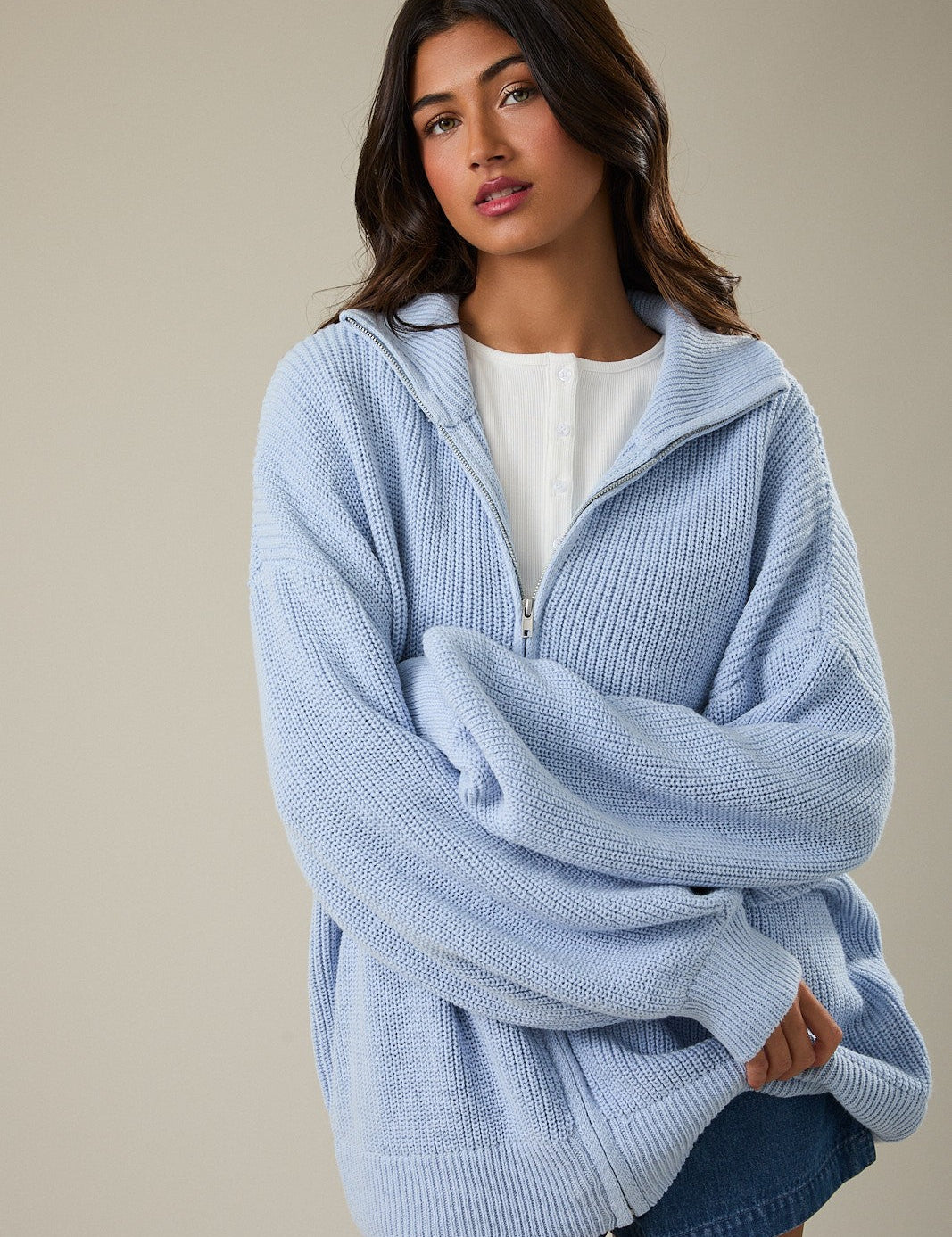 Zip Code Oversized Ribbed Zip Cardigan - Westly