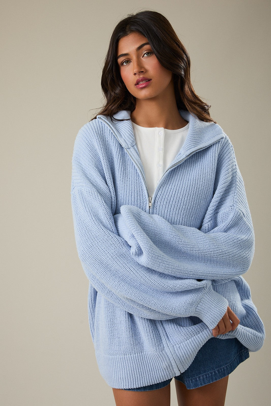 Zip Code Oversized Ribbed Zip Cardigan - Westly