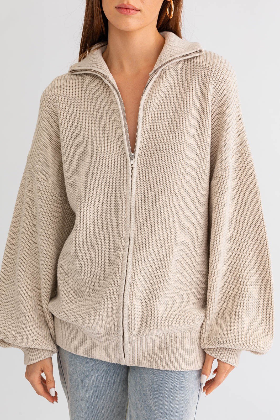 Zip Code Oversized Ribbed Zip Cardigan - Westly