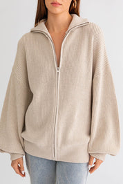 Zip Code Oversized Ribbed Zip Cardigan - Westly