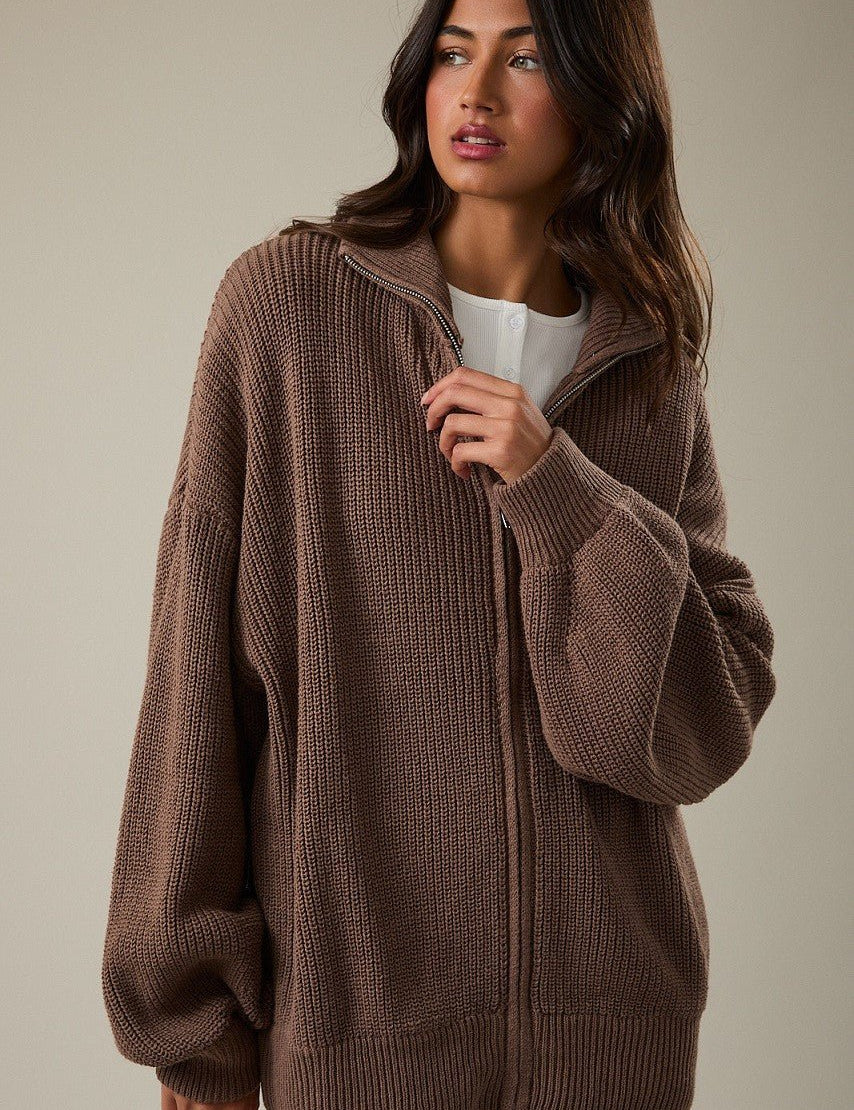 Zip Code Oversized Ribbed Zip Cardigan - Westly