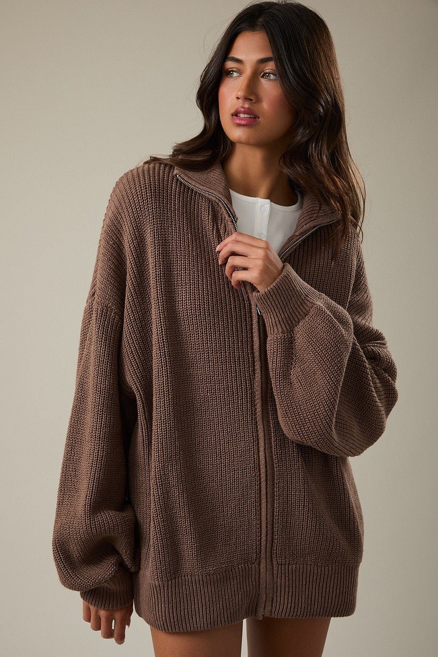 Zip Code Oversized Ribbed Zip Cardigan - Westly