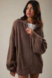 Zip Code Oversized Ribbed Zip Cardigan - Westly