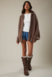 Zip Code Oversized Ribbed Zip Cardigan - Westly