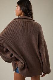 Zip Code Oversized Ribbed Zip Cardigan - Westly