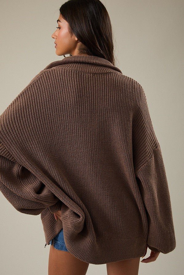 Zip Code Oversized Ribbed Zip Cardigan - Westly